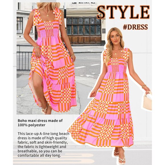 Women's Summer Maxi Dress Boho Spaghetti Straps Casual Long Flowy A-line - Picture 3 of 5